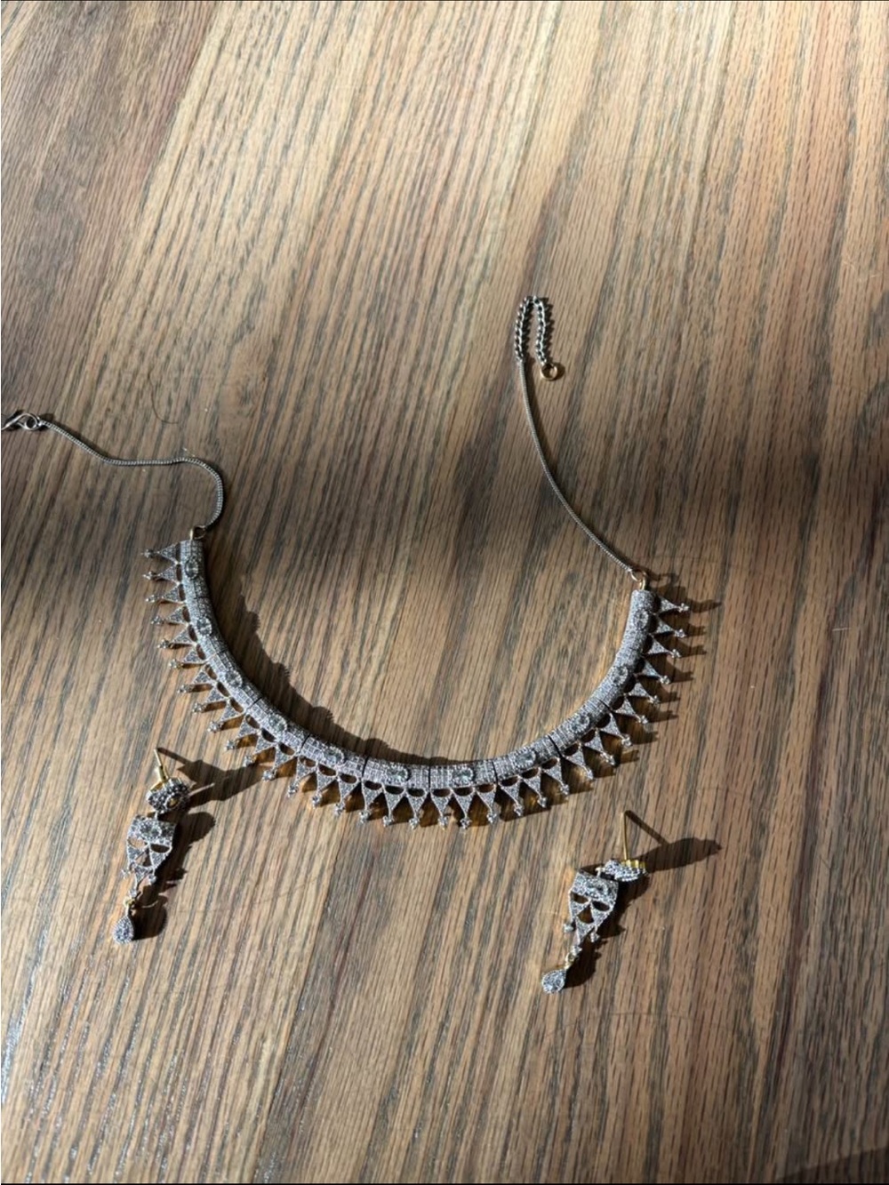 Silver-Tone Crystal Choker Necklace with Matching Drop Earrings- Brand New